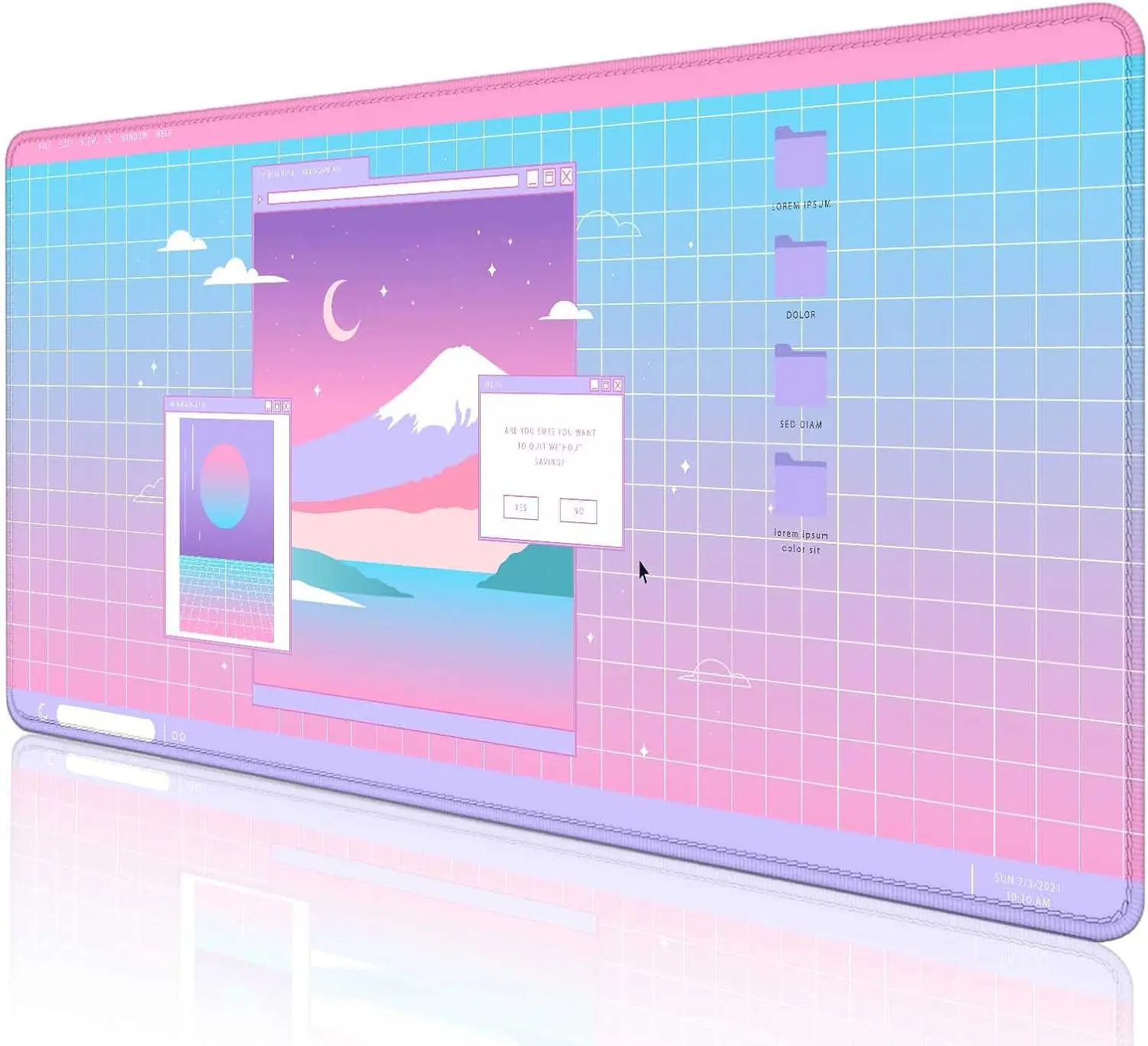 Kawaii Pink Vaporwave Fuji Moon Mauspad – Retro-Anime-Schreibtischunterlage für Gamer-Mädchen und vollständige Desktop-Einsätze