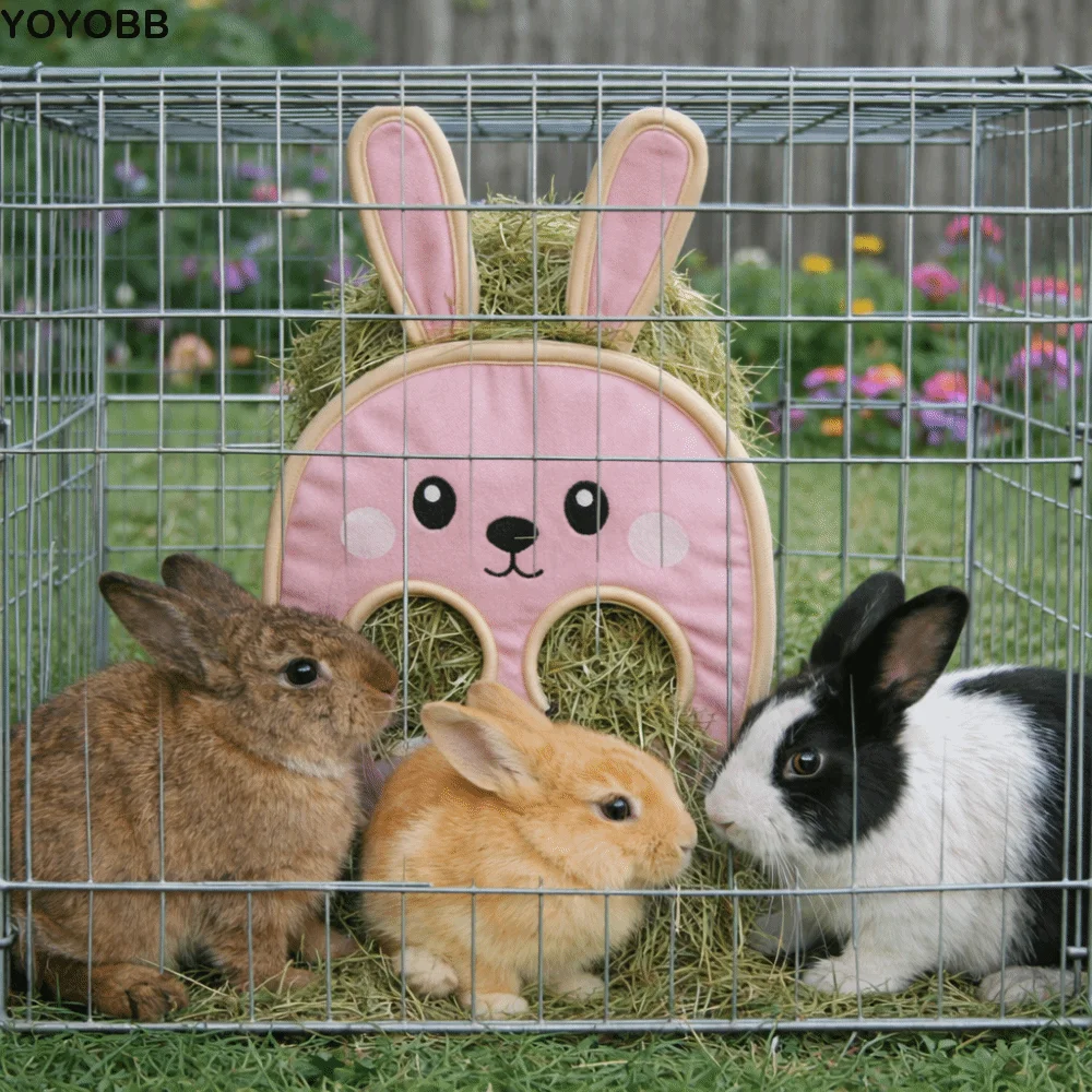 

Practical Suspended Type Rabbit Hay Bag Chew-Proof Bunny Shaped Hamster Feeding Bag Cartoon Hay Hanging Pouch Bunny Feeding