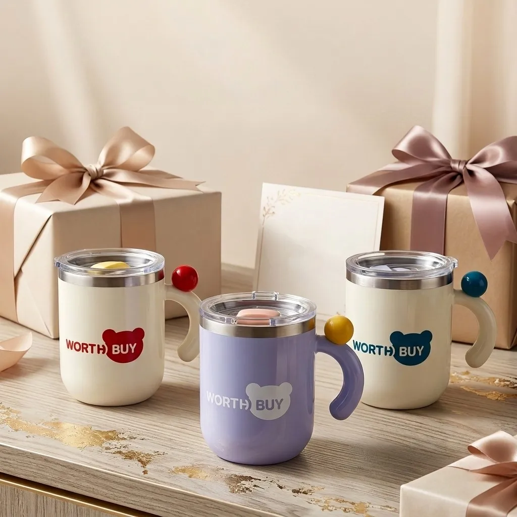 430ml Thermal Coffee Mug with Lid 316 Stainless Steel Insulated Tumbler with Handle Cute Leakproof Portable Travel Water Cup