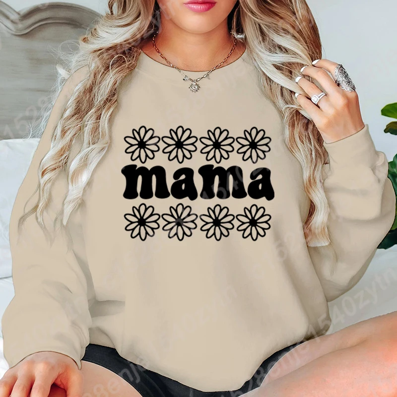 

Fashion Mama Flower Graphic Sweatshirt For Women Autumn And Winter Casual Sports Tops Ladies Soft Round Neck Hoodeless Pullovers