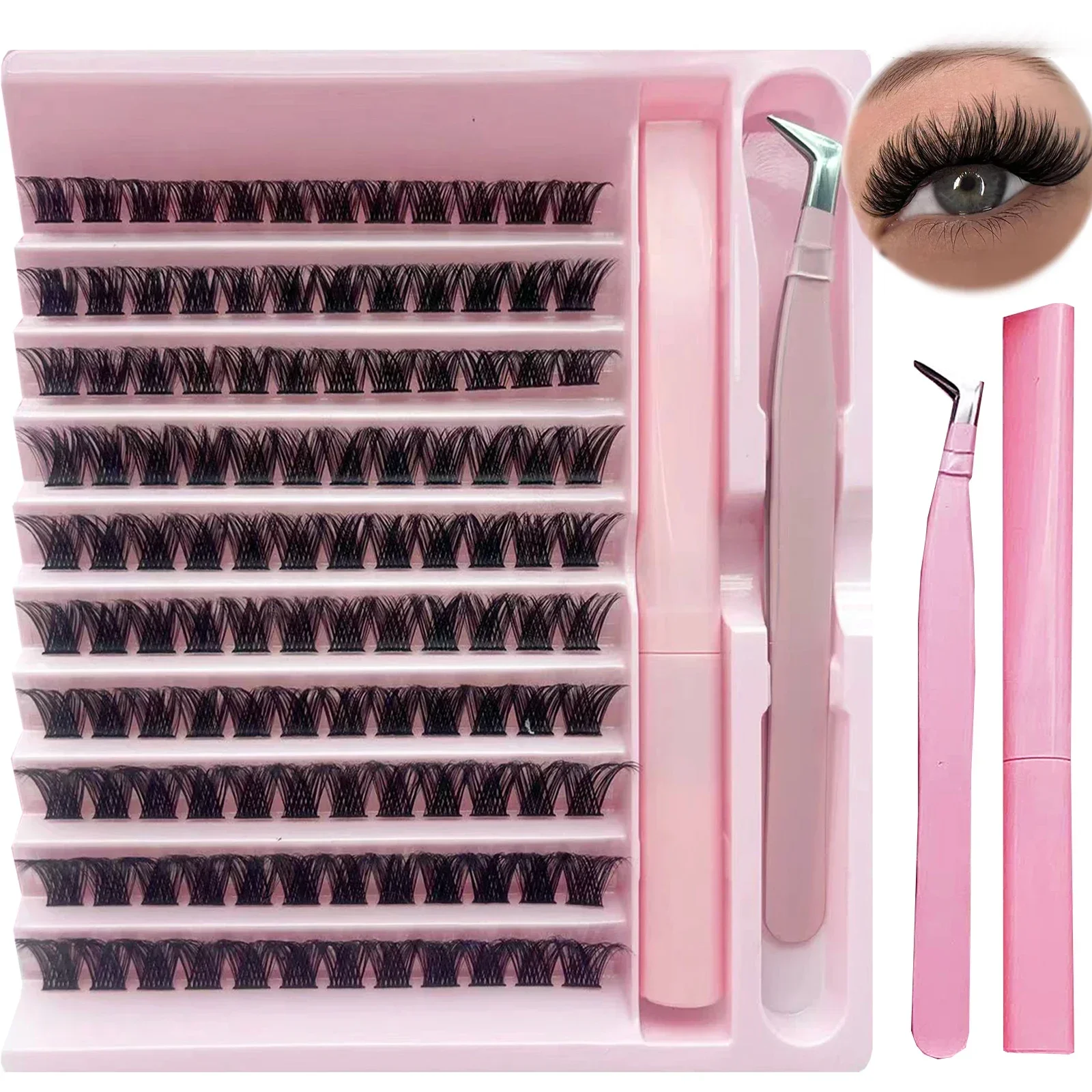 120pcs Clusters DIY Segmented Eyelash Natural Extension Dense Pbt Material 2-in-1 Set C Curling False Eyelashes