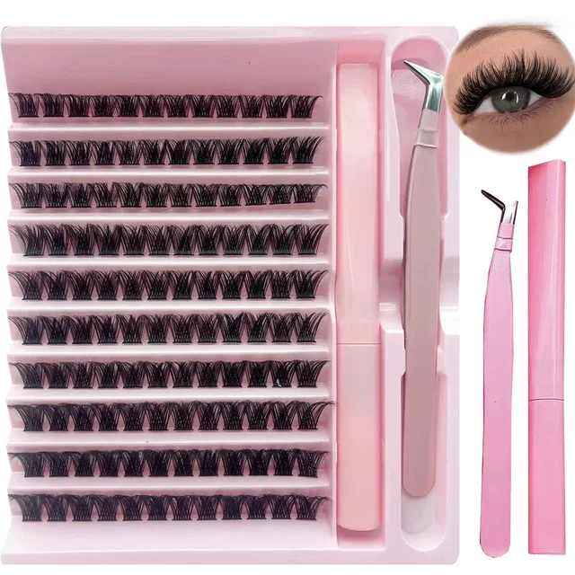 120 sztuk klastrów DIY segmentowe rzęsy naturalne przedłużanie gęsty materiał Pbt 2 w 1 zestaw C Curling sztuczne rzęsy