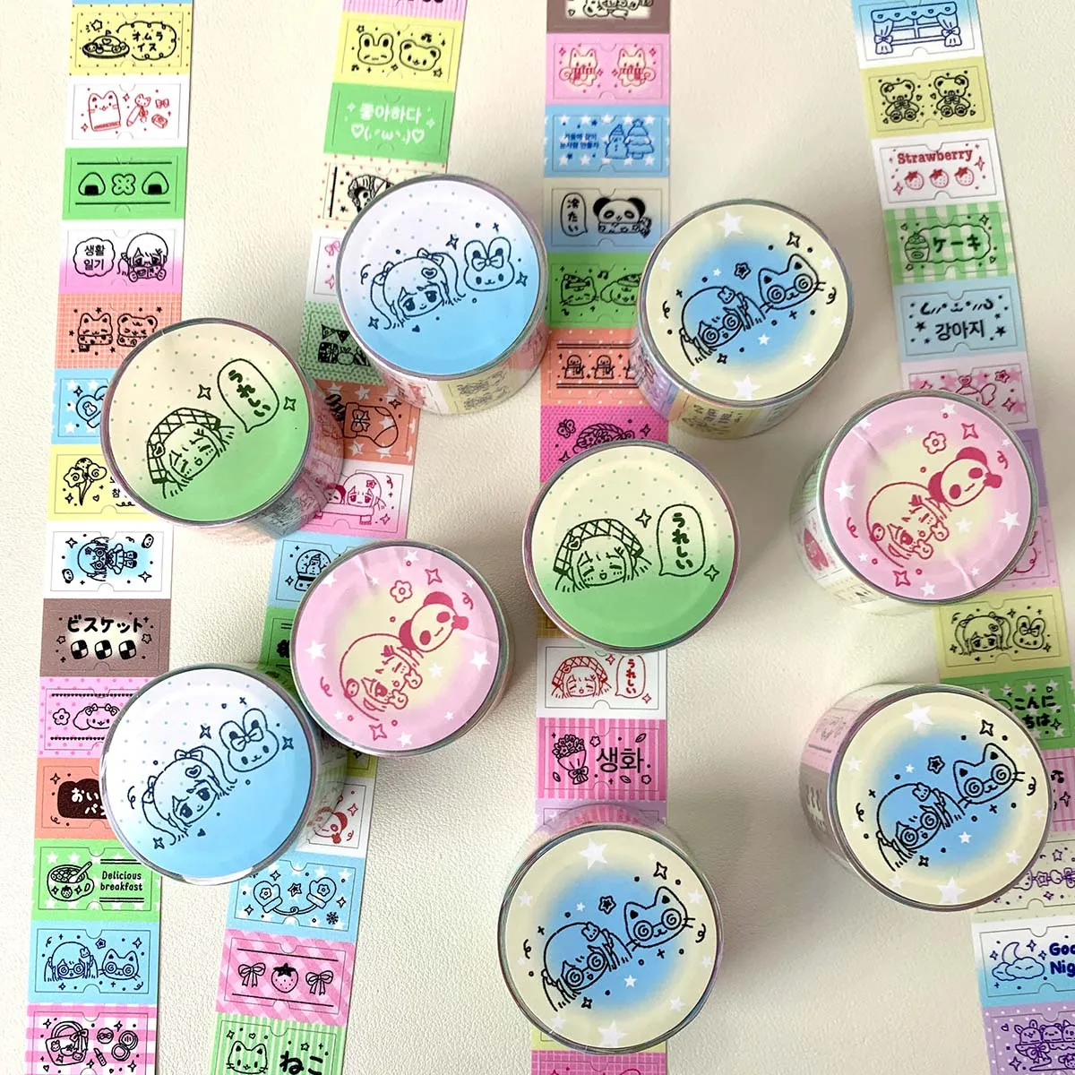 Kawaii Label Sticker Tapes Graffiti Style Deco Sticker for Arts Crafts Album Decorative Masking Tapes Journal Planner