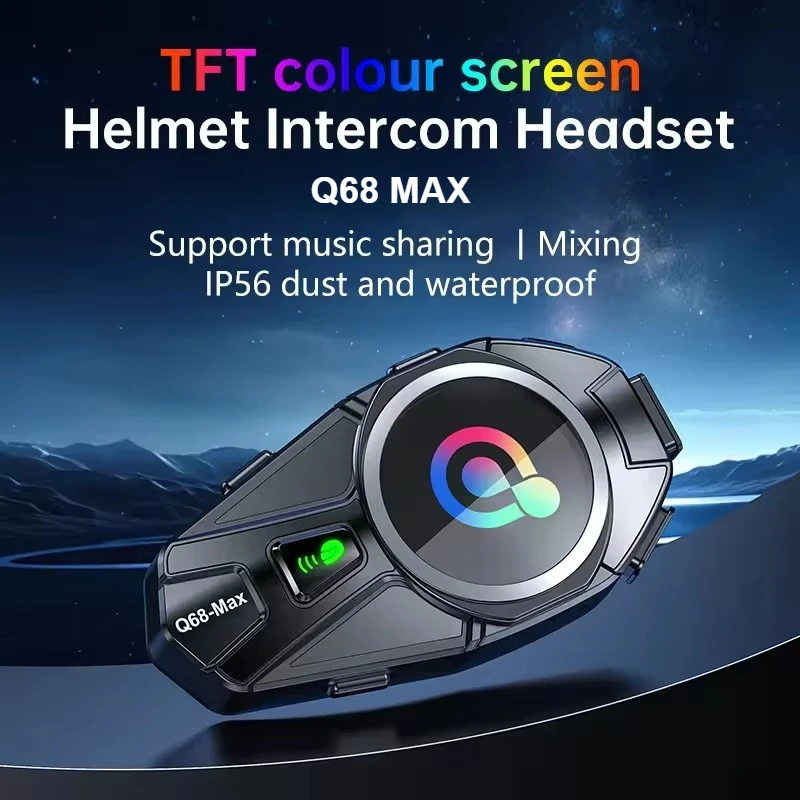 Intercomunicador para Casco de Motocicleta Q68 MAX con Pantalla TFT a Color HD, Bluetooth 5.4, Intercomunicador para Moto, Resistente al Agua, FM