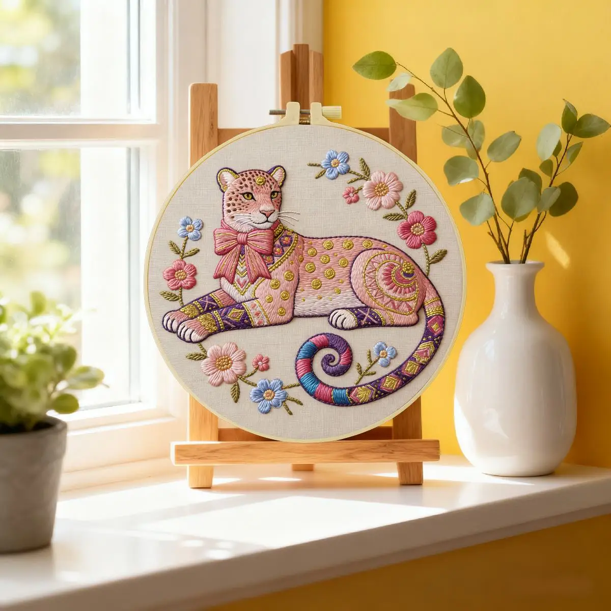 1 Stück 20X20CM/15X15CM 7,87/6,3 Zoll Leoparden-Stickerei-Starter-Kit DIY-Kit DIY-Stickerei-Set für Anfänger – Detail 1