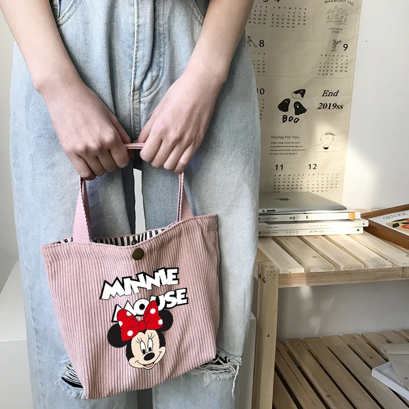 Minnie Mouse Women\'s ShoulderBag Cartoon Lady Crossbody Bags Messenger Tote Bag Female Corduroy Trendy Handbag Shopping Bag Gift