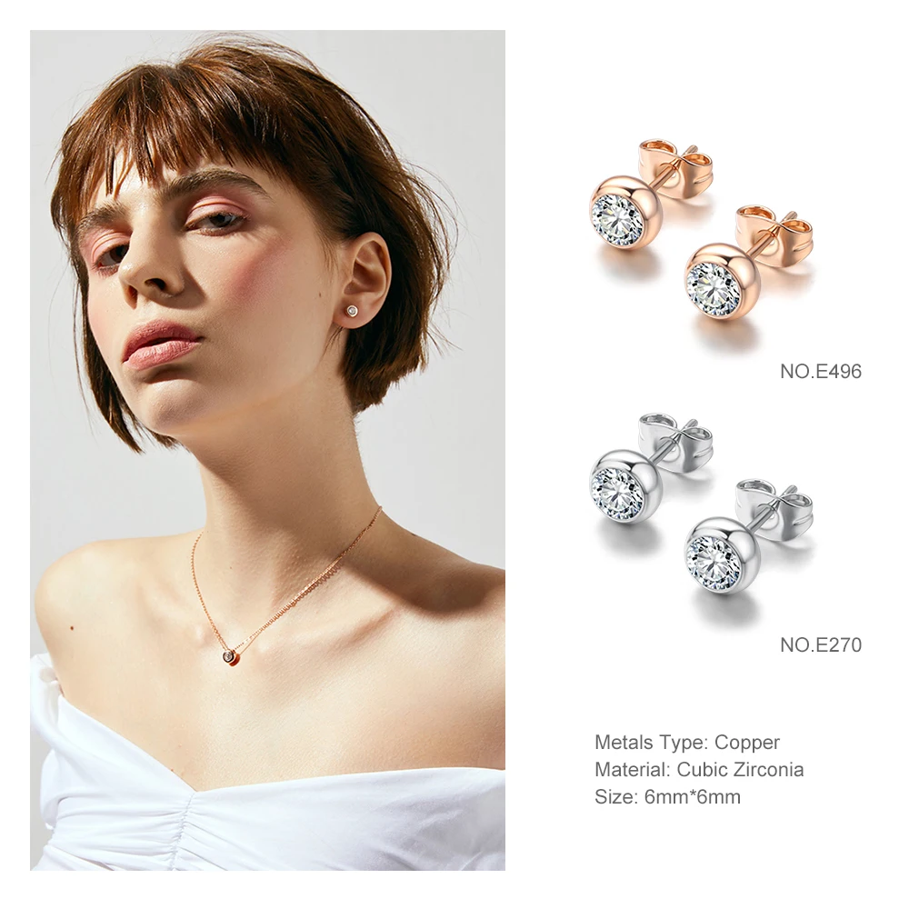 Daily Stud Earring For Women 27 Style Classic Cubic Zirconia Wedding Rose Gold Color Silver Plated Fashion Jewelry E035