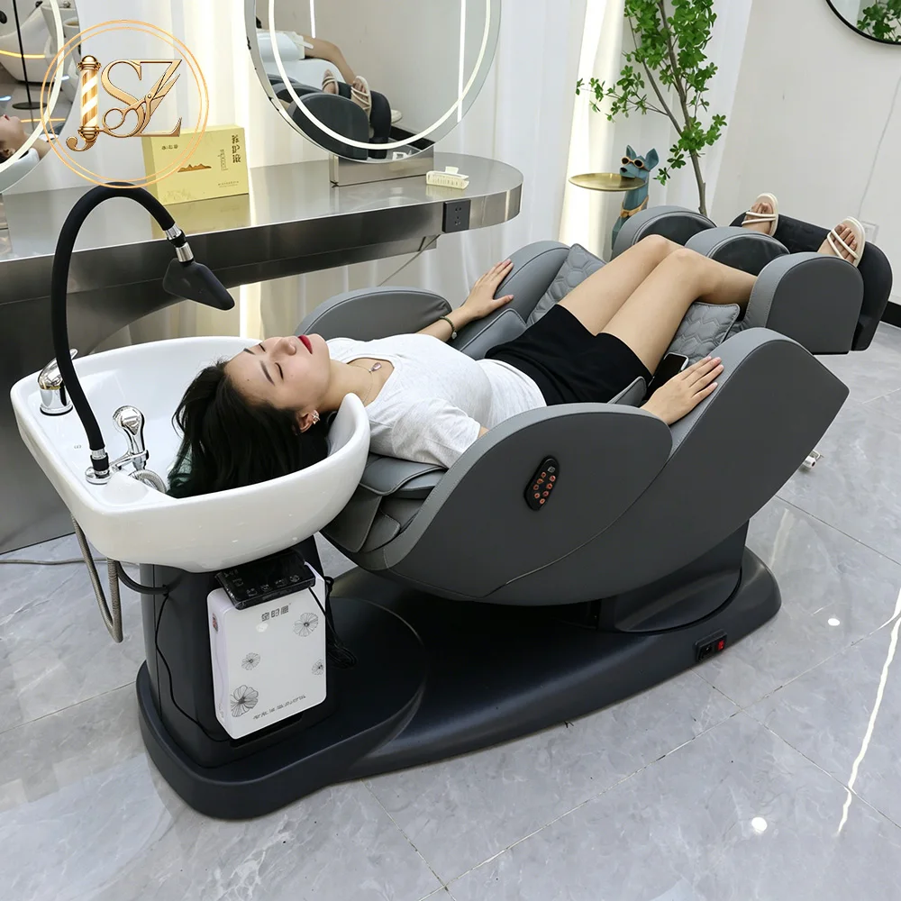 

Commercial Modern Hair Salon Bed Electric Full Lying Shampoo Washing Chair With Wash Basin