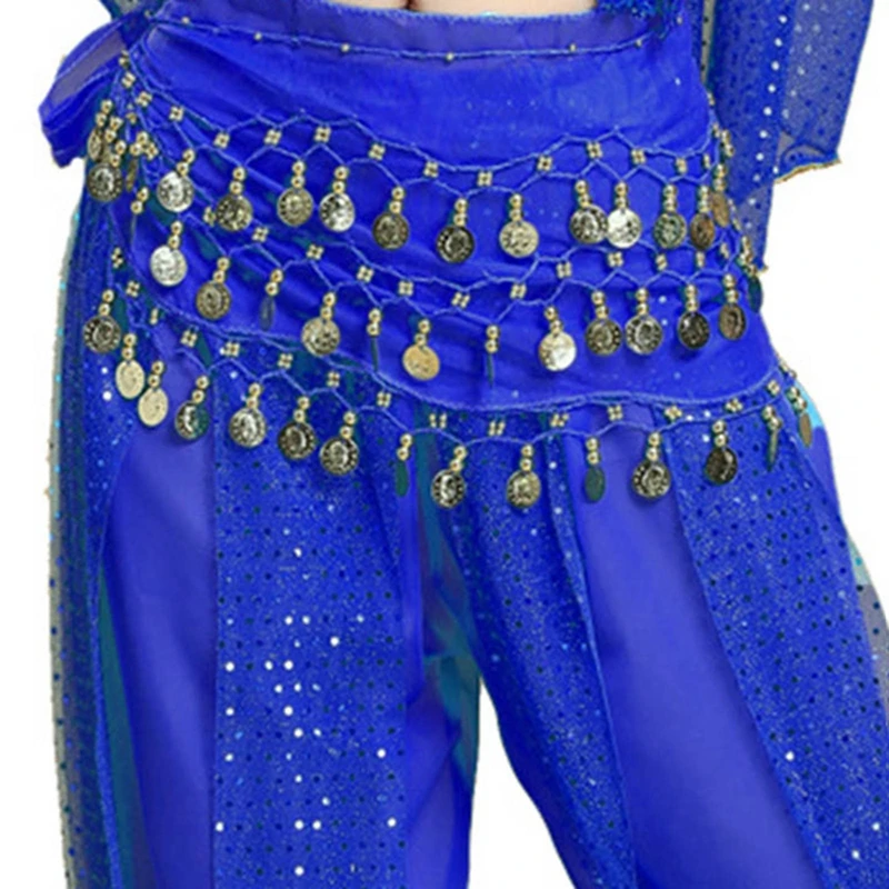 Belly Dance Hip Scarf Accessories 3 Layers Wrap Waist Belt Skirt Gold Coins Tassel Dancer Waist Chain Wrap Dance Wear Costume