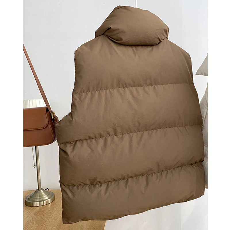 Cardigan sans manches pour femme, gilet élégant, col montant, veste ample, manteau chaud, vêtements décontractés, nouvelle collection hiver