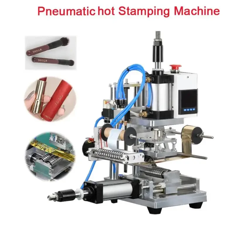 Pneumatic Cylindrical Hot Foil Stamping Machine Bronzing 500W Heat Press Printing For Leather Paper Bussiness Card 220V 110V