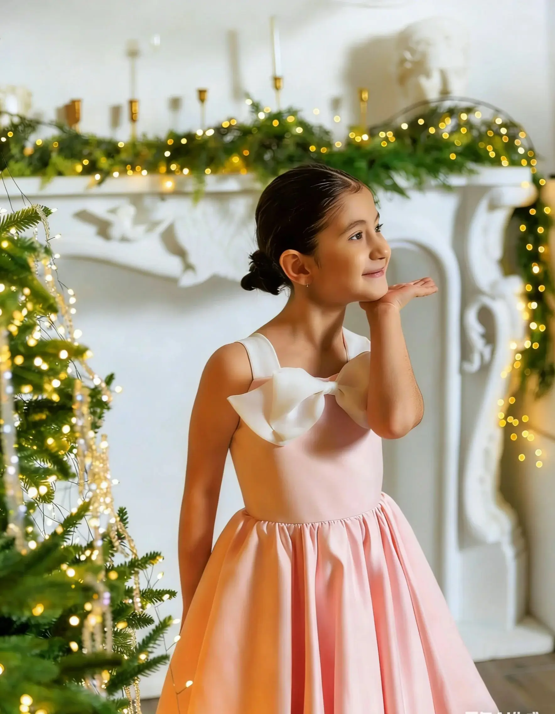 

Princess Pink Square Collar Customized Flower Girl Dress For Wedding With Bow Kids Birthday Party First Communion Gowns
