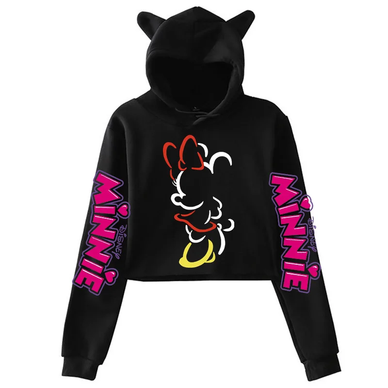 Crop Top Hoodies Cute Cartoon Manga Disney Mickey Minnie Mouse Hoodie Clothes Kid Girl Boy Sweatshirt Cropped Hoody Baby Top