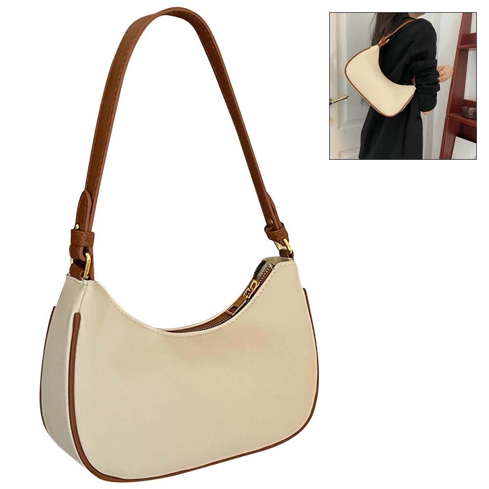 

Women Daily Shoulder Bag Solid Color Crescent Armbag Small Handbags Waterproof PU Versatile Fashion Shoulder Bag