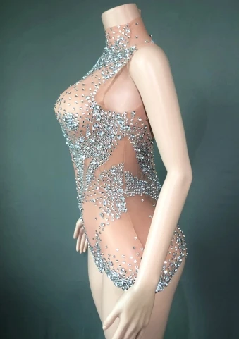 Cross-Border Diamond Dress, Sexy See-Through Net, cheio de cristal