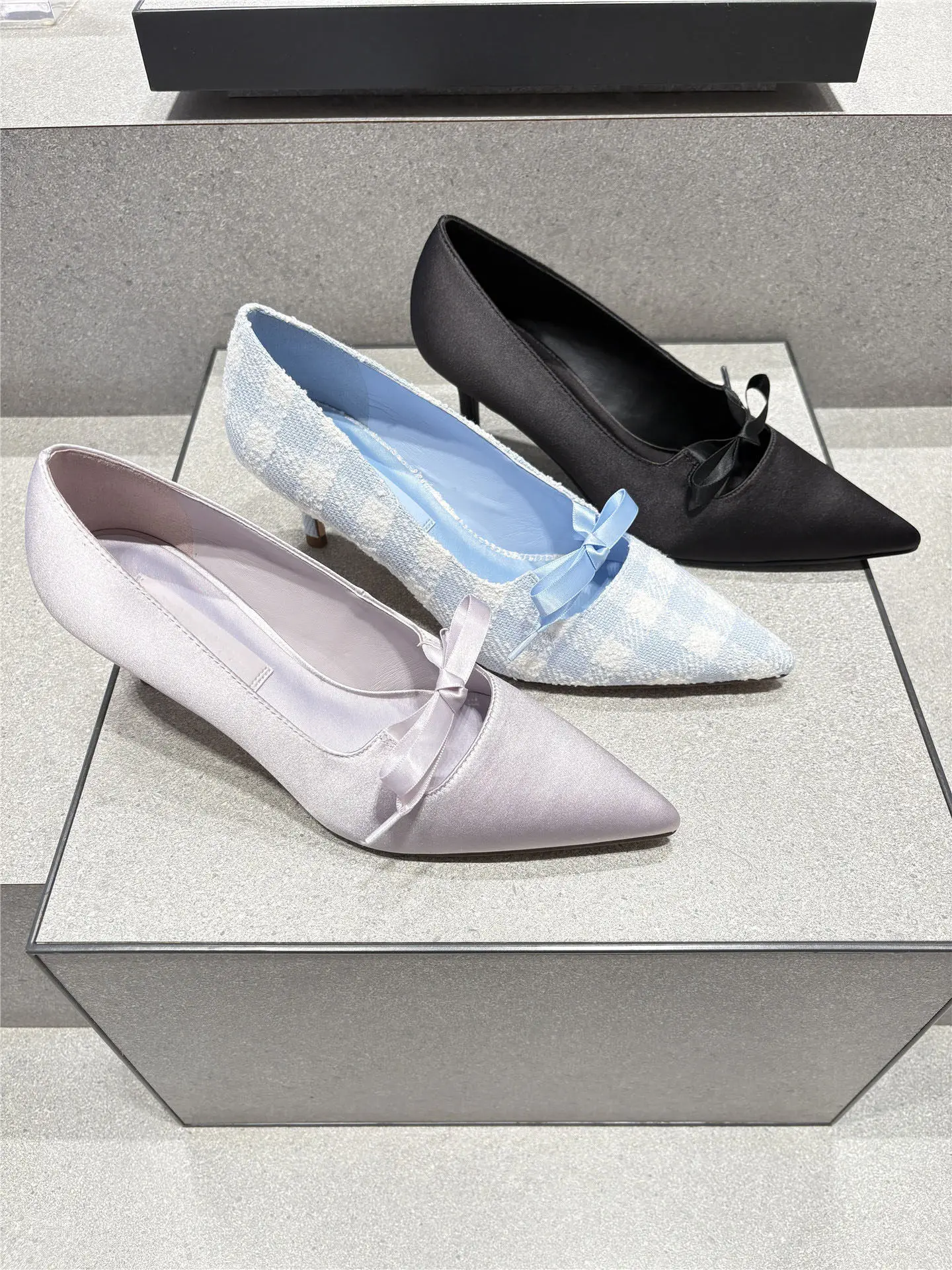 Lovely Pointed Toe Sandals Solid Bow-knot Female Pumps Spring Cover Heels Women Shoes Outdoor Zapatos Mujer