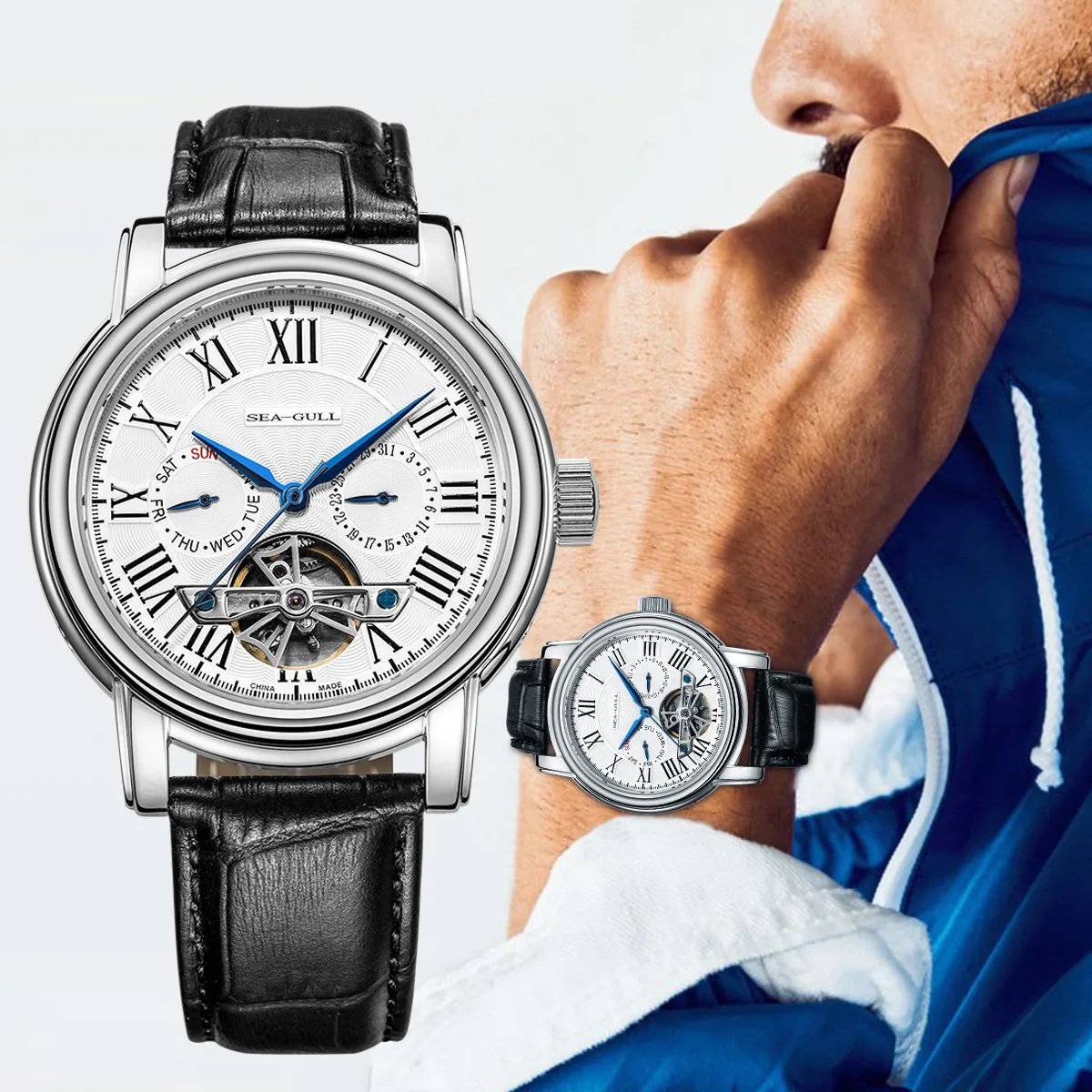 Neue Herren automatische mechanische Armbanduhr Möwe st25 Uhrwerk Mode Mann hohl Flywhee lässig Business-Uhr 819,624