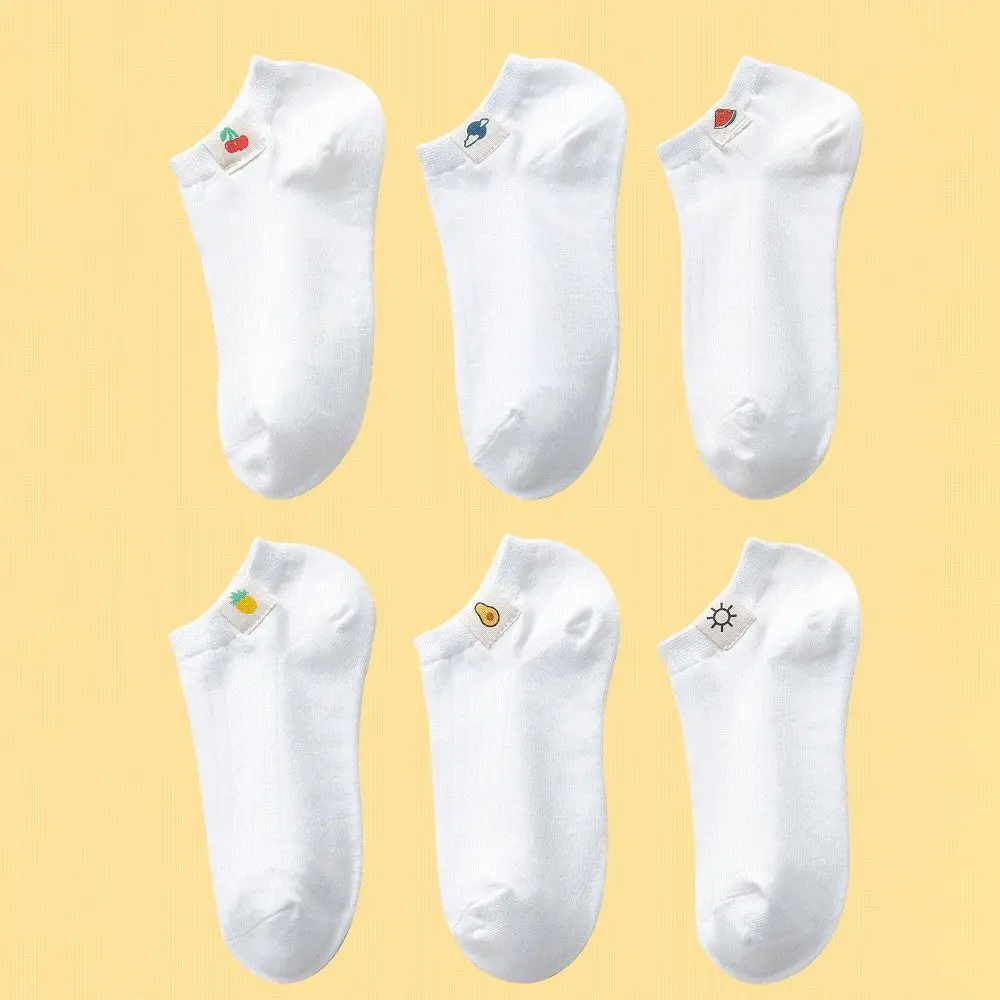 Fruit Pattern Decor Women Short Socks Cute Breathable Ankle Low Sock Polyester Cotton Shallow Mouth Boat Socks Students