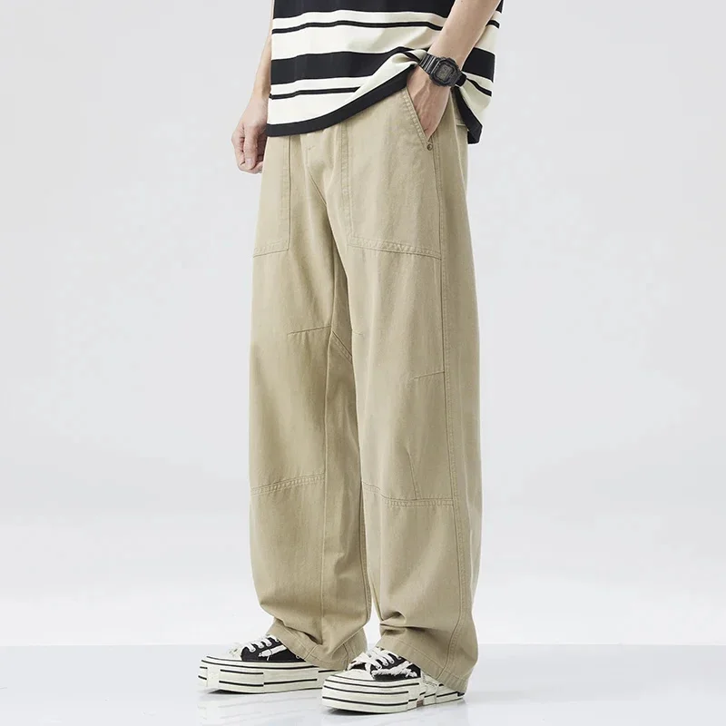 

весна-лето лиоцелл Tencel американские свободные прямые брюки мужские широкие повседневные дневные брюки-карго