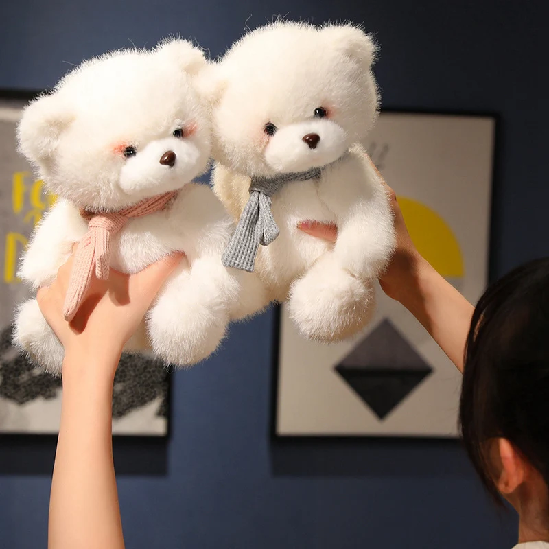 

Adorable White Fluffy Polar Bear Wear Scarf Doll Baby Appease Toy Cute Stuffed Animals Soft Plush Toys for Kids Christmas Decor