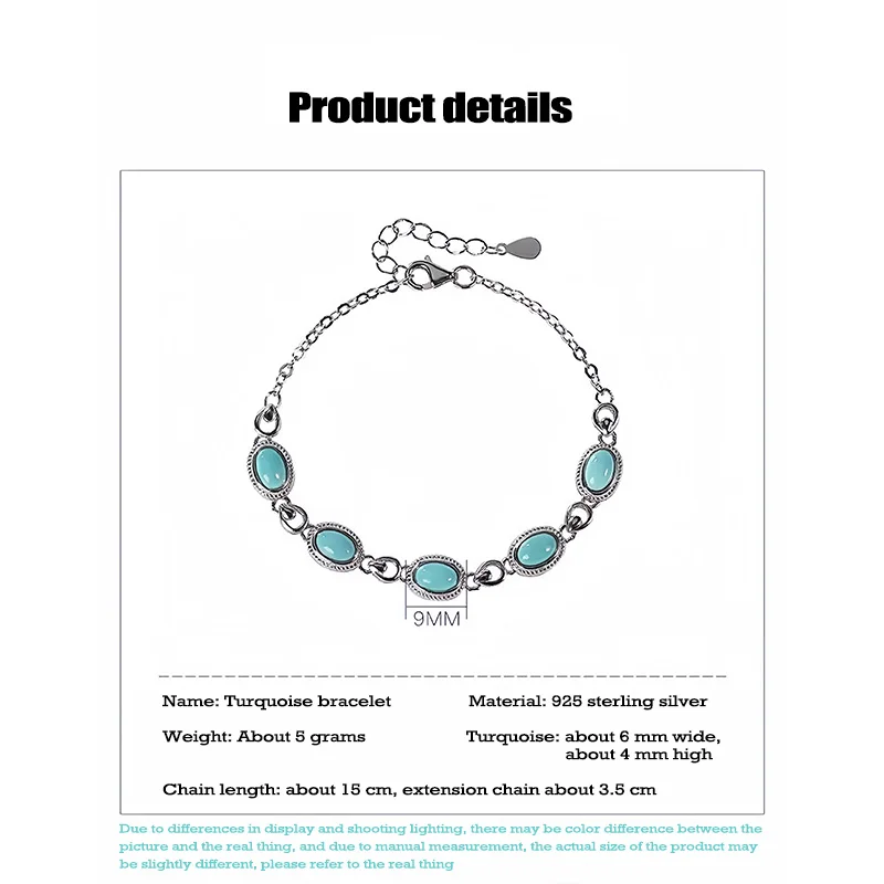 925 Sterling Silver Bracelets Turquoise Bracelet 18.5cm Bangles Free Expansion Elegant woman's Jewelry