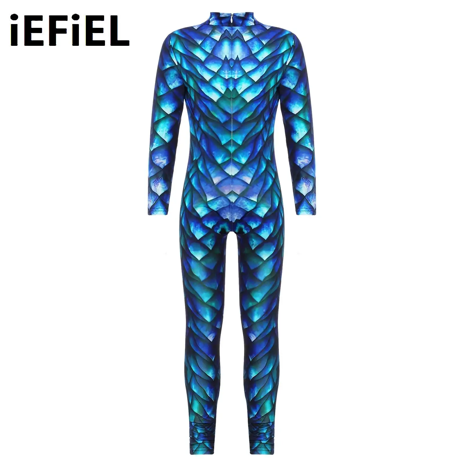 Print Swim Bodysuit for Girls One-piece Halloween Costume Long Sleeve Front Zipper Cosplay Jumpsuit Gymnastics Sport Leotard