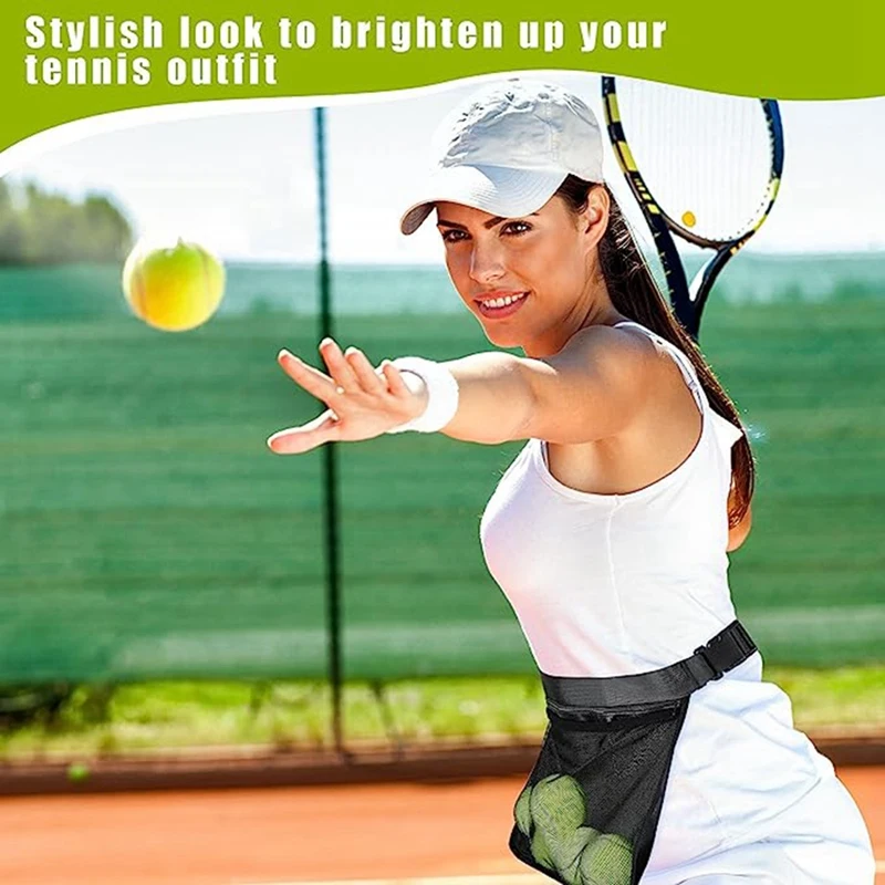 GM-2個のテニスボールホルダー、テニスボールバッグ、テニスボール用の調整可能なメッシュバッグ、ウエストヒップバッグ