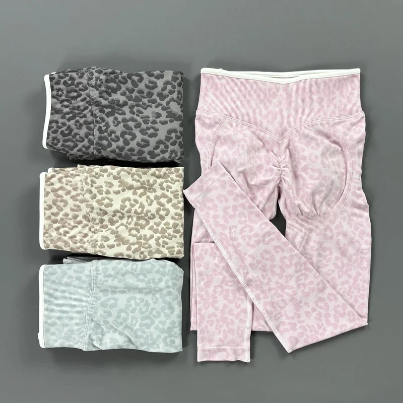 Seamless Leopard Print Leggings Women High Waist Yoga Pants Scrunch Butt Fitness Tights Moisture Wicking Slim Fit Sports Pants