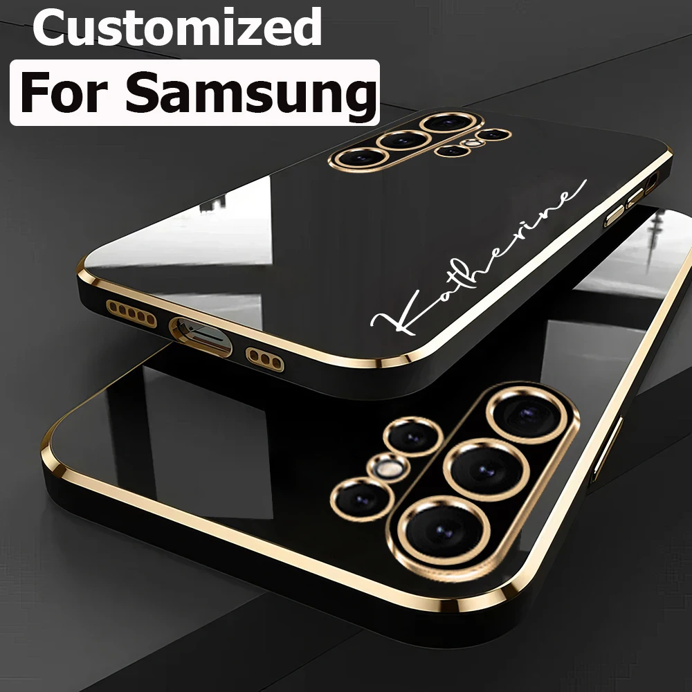 Case For Samsung Galaxy S24 Ultra Personalized Customized Name Case Luxury 6D Plating Soft Cover S23 S22 S21 S20 FE Ultra Plus