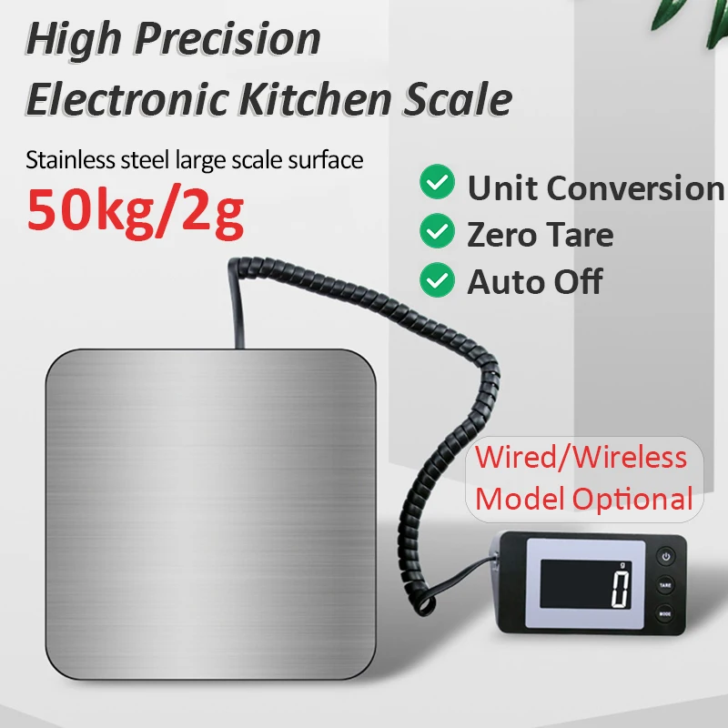 Electronic Weight Scales 50kg/2g High-precision Wired/Wireless Floor Scale with Unit Conversion Zero/Tare Kitchen  Weighing Tool