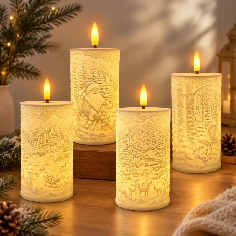 For Christmas Resin Relief Candle Holder Decorative Night Light Tabletop Ornament for Party Home Atmosphere Gift Decoration