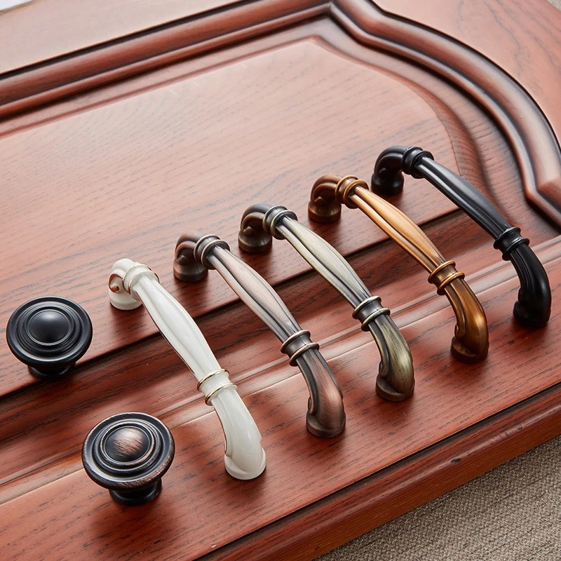 العتيقة سبائك الزنك مقبض درج العاج الأبيض الكلاسيكية ثقب واحد أسود أحمر برونزية مقبض باب خزانة القهوة للديكور المنزل #5