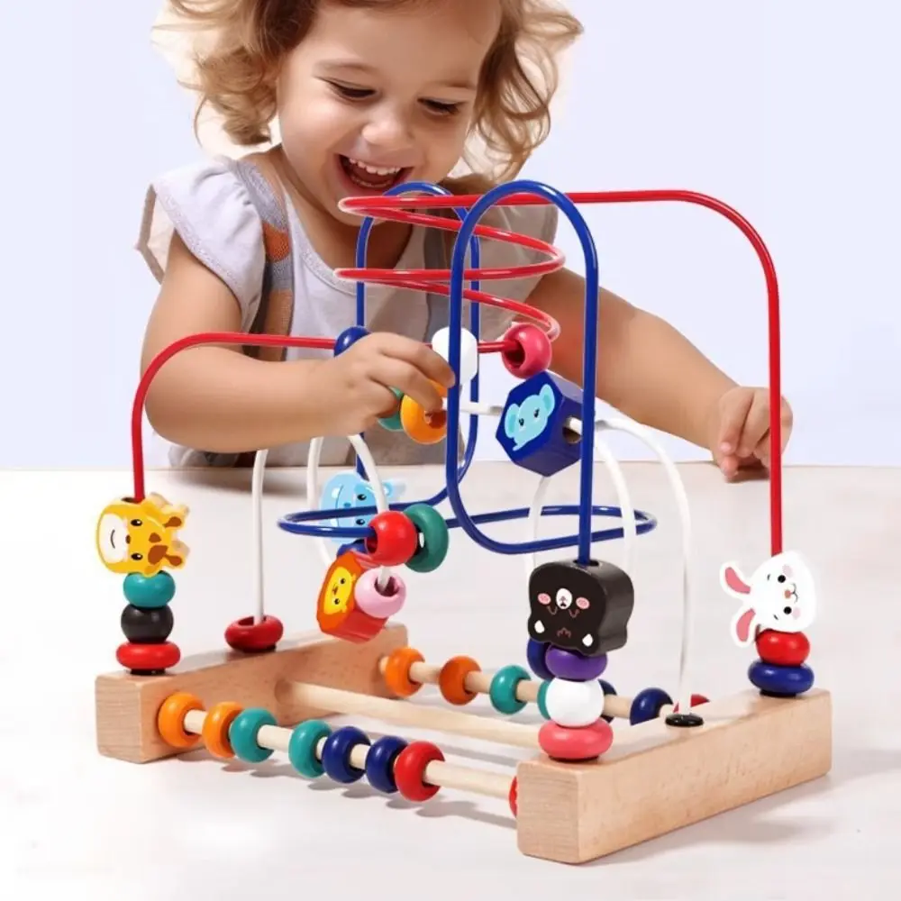 Perline di legno di legno Giocattoli Forme di animali Labirinto di perline colorate Conteggio Apprendimento Design interattivo Giocattoli per l'educazione precoce