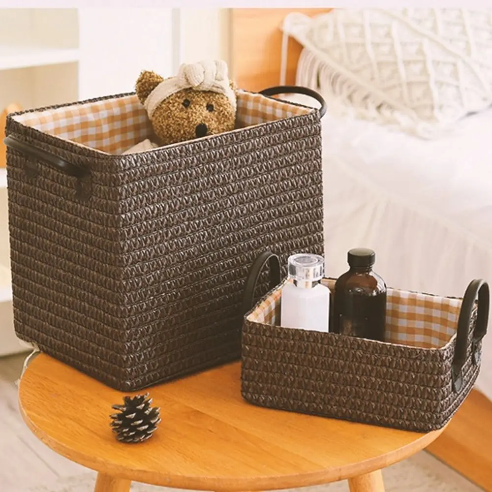 

Plastic Woven Storage Basket Rectangular Handmade Laundry Wicker Baskets Foldable Japanese Style Sundries Organizers Snack