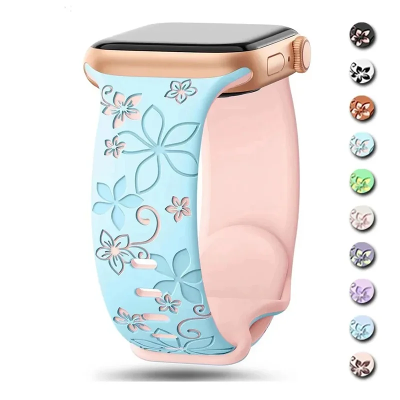 

Silicone Strap for Apple Watch Engraved Band Series 7 8 9 41mm 45mm 38 49 42mm Women Bracelet for iWatch 6 5 4 Se 44 40mm Ultra