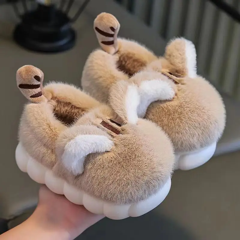 

Toddler Girl Slippers for Boys Winter Baby Loafers Plush Warm Cartoon Animals Furry Slippers Children Home Shoes Indoor Footwear