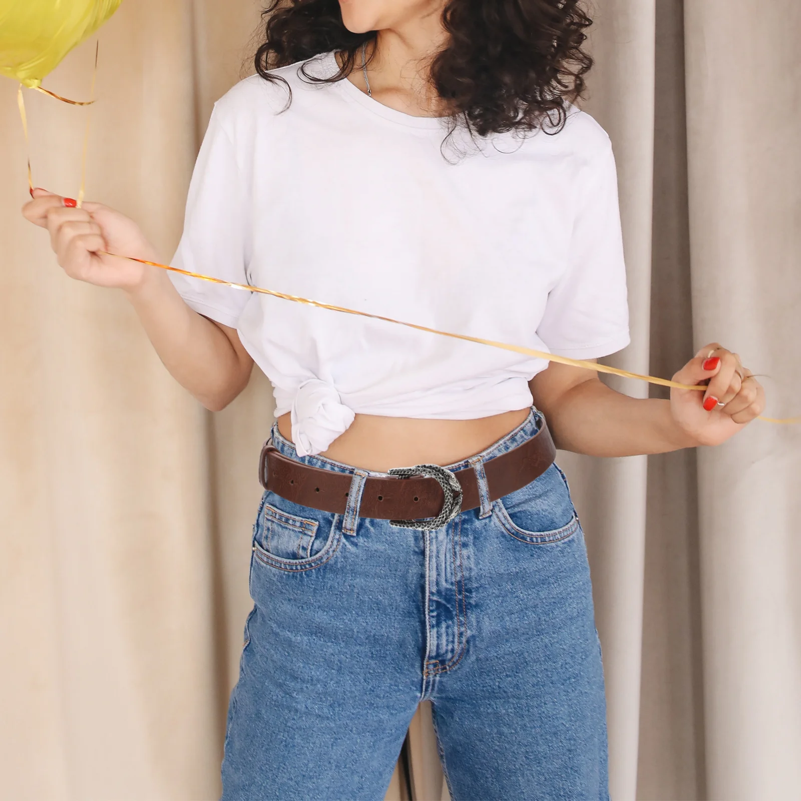 

Vintage Western Belt for Women Snake Shape Buckle Adjustable PU Waistband Casual Dress Jeans Belt Fashionable Waistband