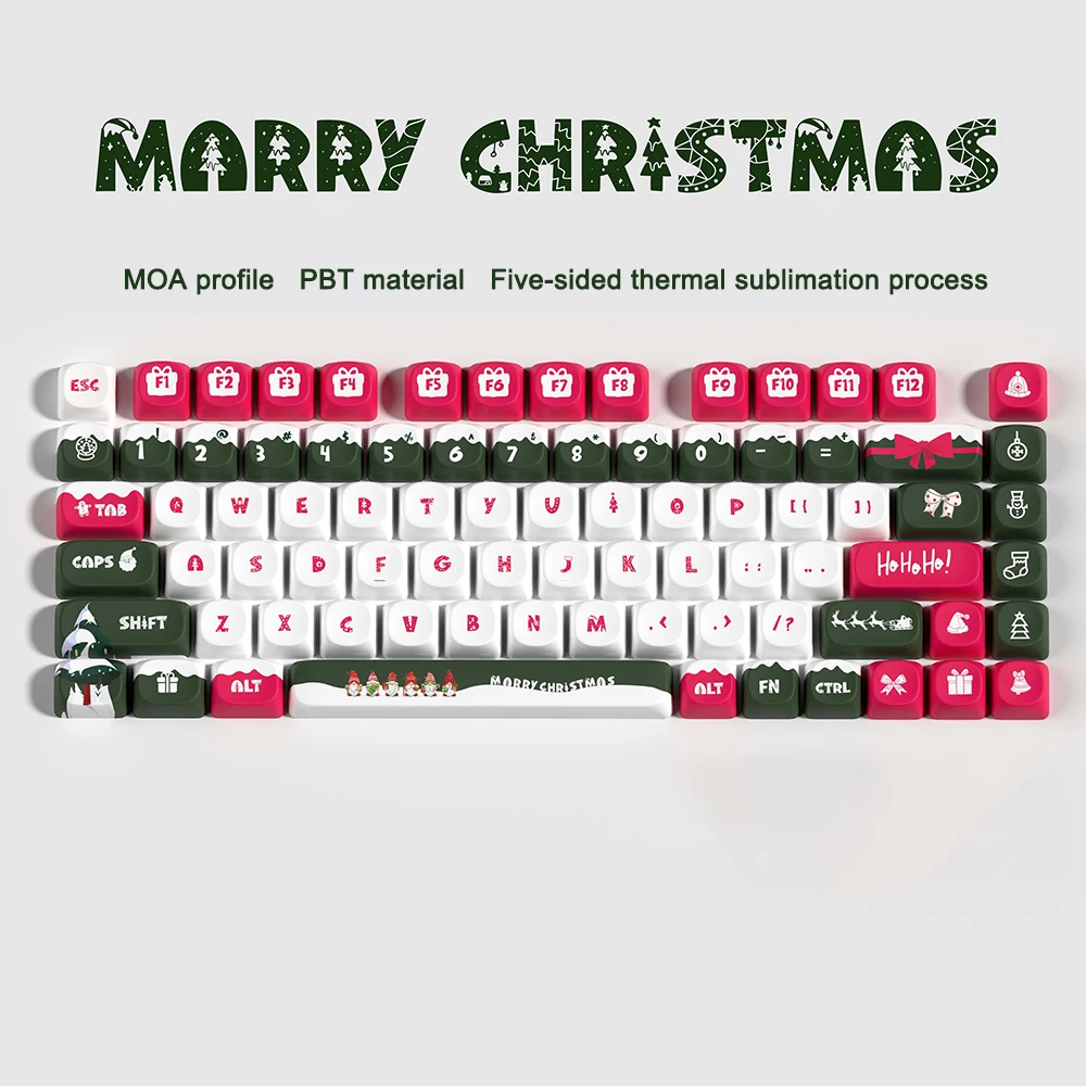 

Merry Christmas Theme Keycaps MOA Profile 75%/Full PBT Dye Sub Keys Caps For DIY Holiday Gifts For Mechanical Keyboard Gaming