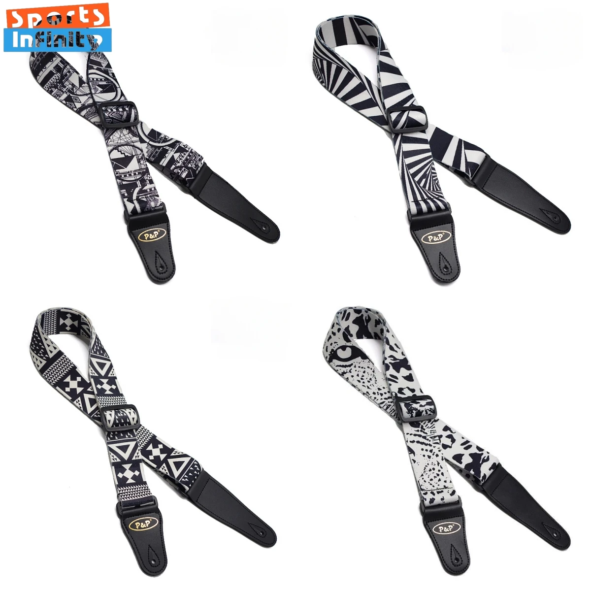 Ultra Thick and Soft Guitar Strap Black and White Heat Transfer Printed Folk Electric Guitar Shoulder Belt Guitar Accessories