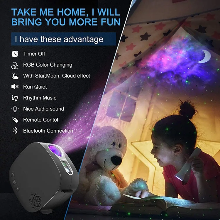 Colorful Starry Sky Galaxy Projector Light Rotating Water Waving Night Light Voice Control Music Player Romantic Projection Lamp