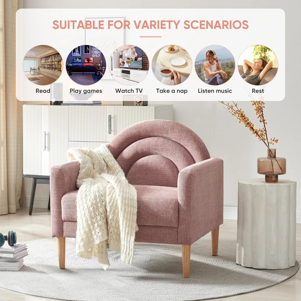 Accent Chair Reading Chair with Armrest, Small Comfy Chair for Small Spaces, Modern Linen Upholstered Armchair for Bedroom & Liv