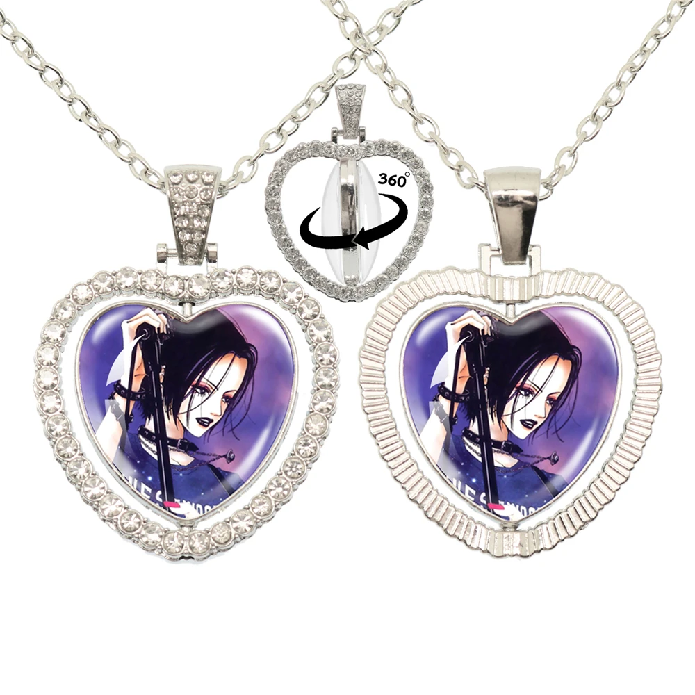 Nana Anime Glass Heart Pendant Double Sided Necklace 360 Degree Rotation Cosplay Fashion Accessories Jewelry