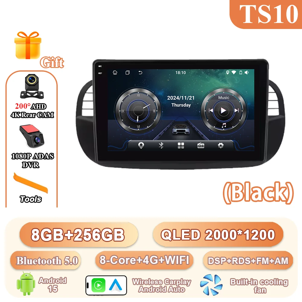 9 ''Android 15 Autoradio Stereo Voor Fiat 500 2007-2015 Auto GPS Navigatie Stuurbediening Multimedia Carplay 4G + WIFI
