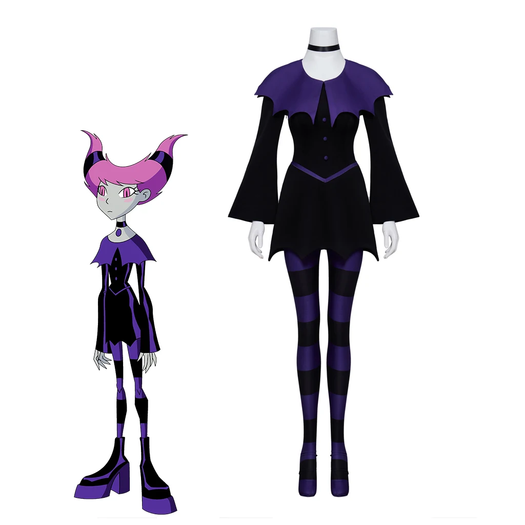 

Anime Jinx Cosplay Teen Costume Sexy Women Witch Dress with Neck Ornament Stocking Suit Halloween Superhero Party Gown