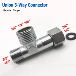 Uinon-conector de cobre de 3 vías, accesorio macho/hembra, tipo T, adaptador de buje reductor de latón, acoplador de unión, 3/8 