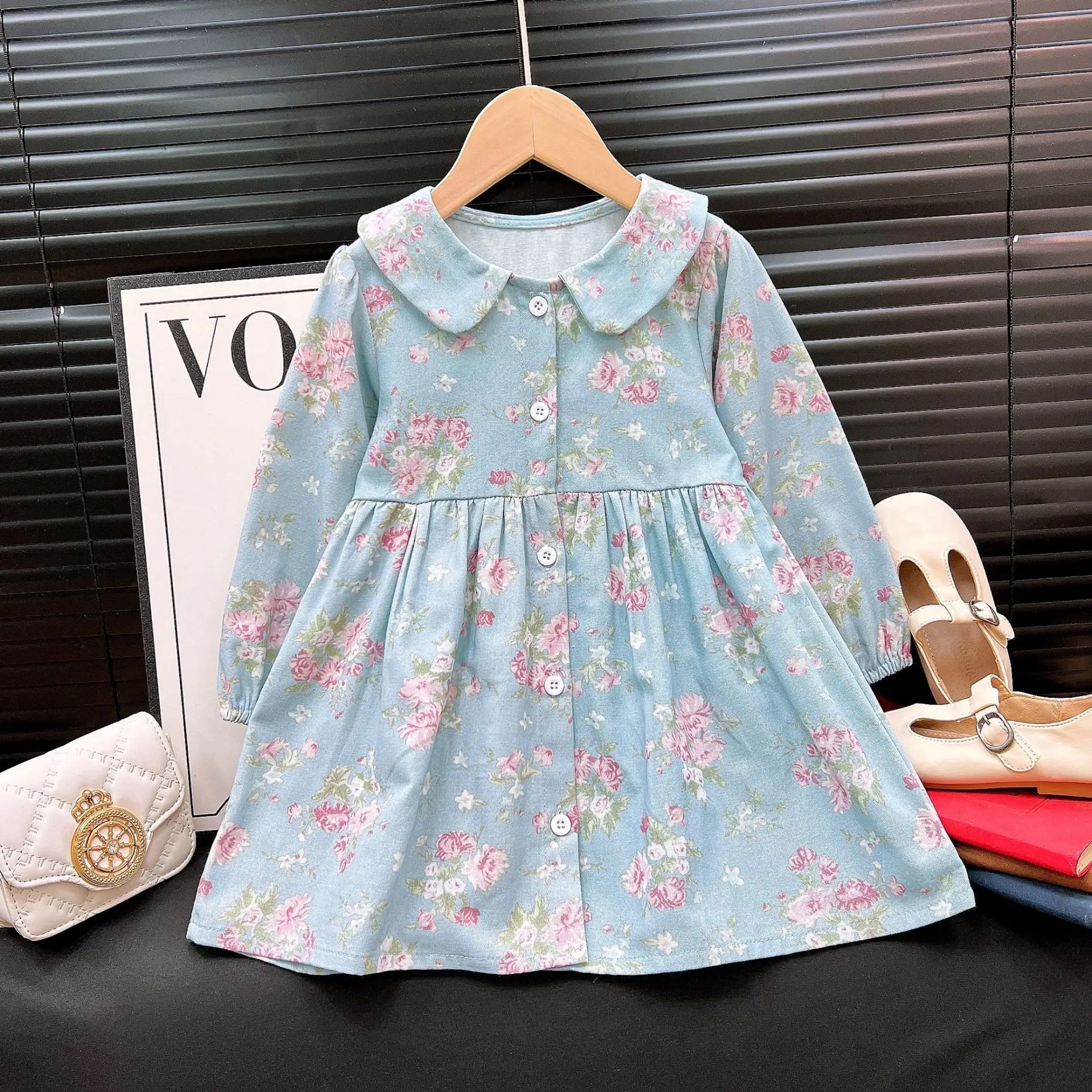 Autumn Girl's Long Sleeves Dress Spring New Children's Clothing Cute Floral Dress Doll Collar Princess Dress Baby Girl Clothes