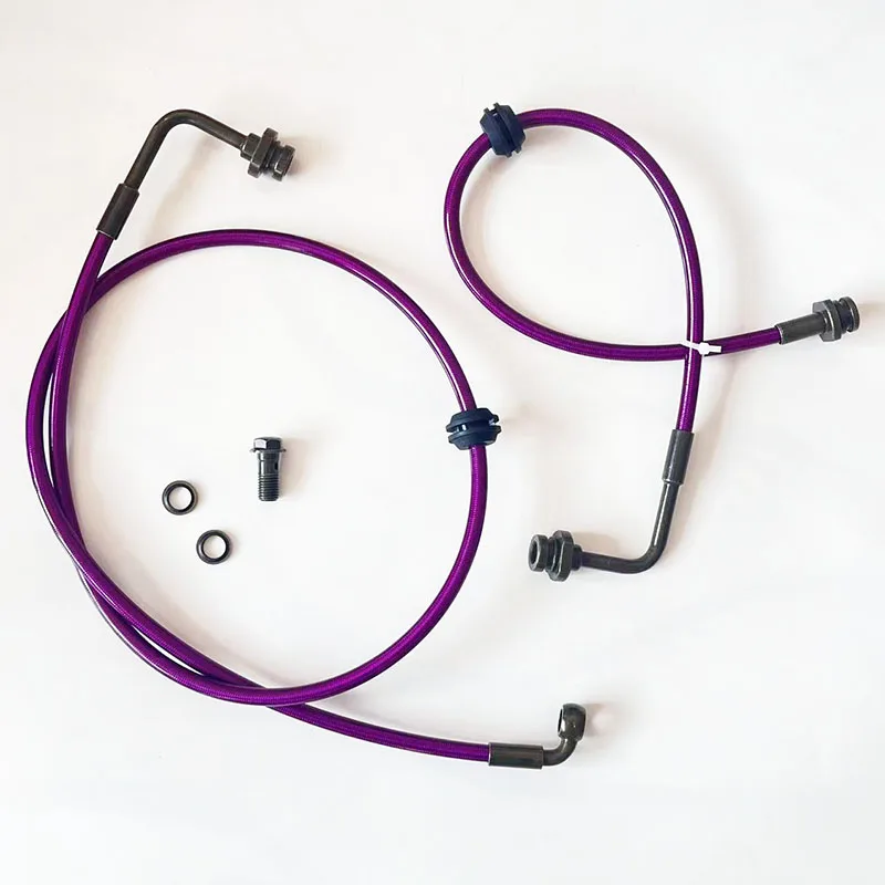 AN3 Stainless Braided Universal Brake Hose Female M10x1 90°Convex Purple Clutch Oil Line Tube Assy ID3.2mm Racing Cars ATV UTV