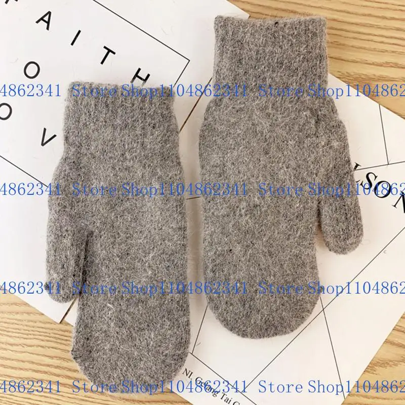 

5asd Winter Warm Lined Women Solid Knitted Fleece Lining Short Full Finger Gloves Outdoor Cycling Thermal Mittens Accessories