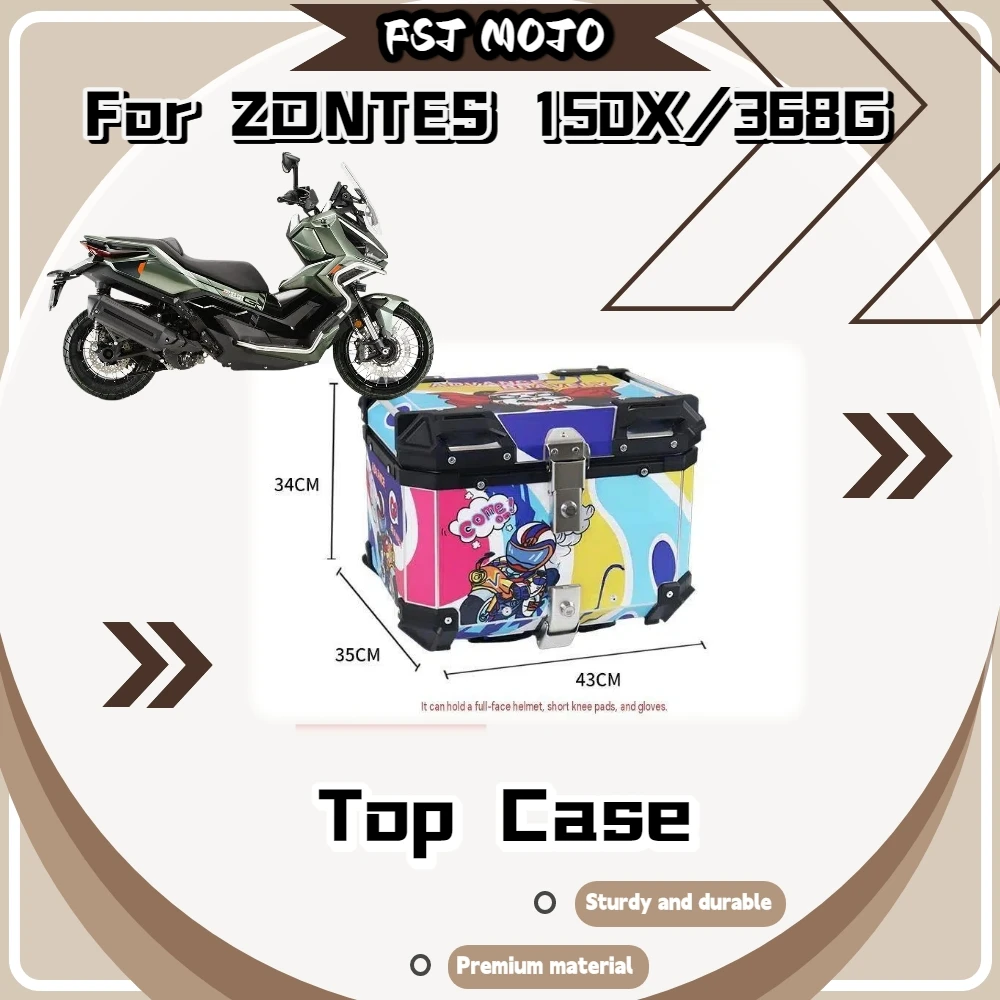 Fit ZONTES 150X 45L Aluminum Tail Box Waterproof Storage Trunk Carbon‑Steel Base With Inner Liner Scooter Mod Parts