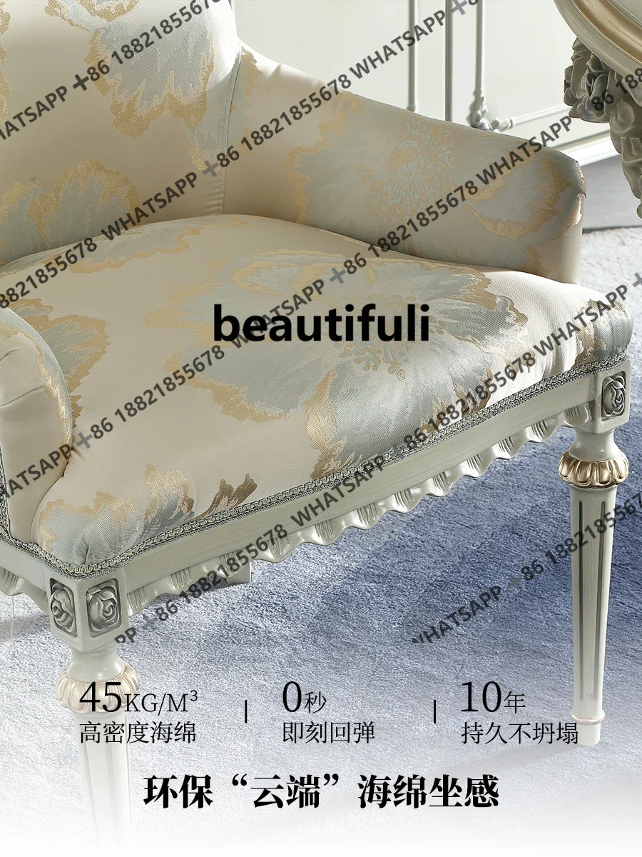 French solid wood turntable round dining table European retro carved dining table and chairs SE4